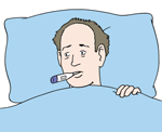 Kranker Mann im Bett. Kranker Mann im Bett.